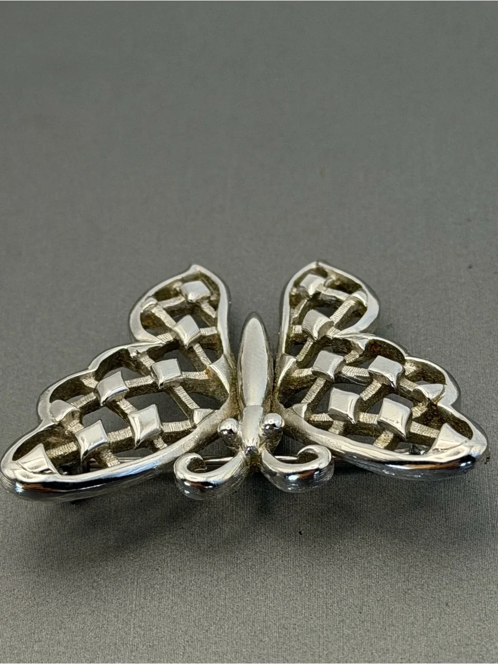 Crown Trifari Openwork Silver Tone Butterfly Pin Brooch Vintage